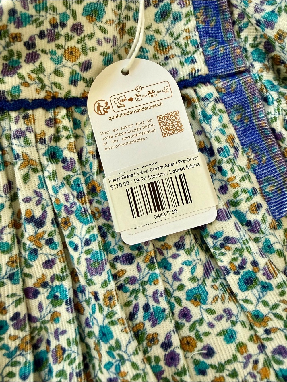 Louise Misha Girls Floral Long Sleeve Cord Dress in Teal & Navy - Picture 4 of 6
